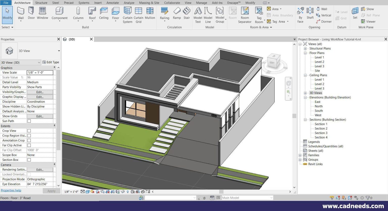 100m² | Modern House Design | Revit+Enscape 3.4 – CAD Needs (Download ...